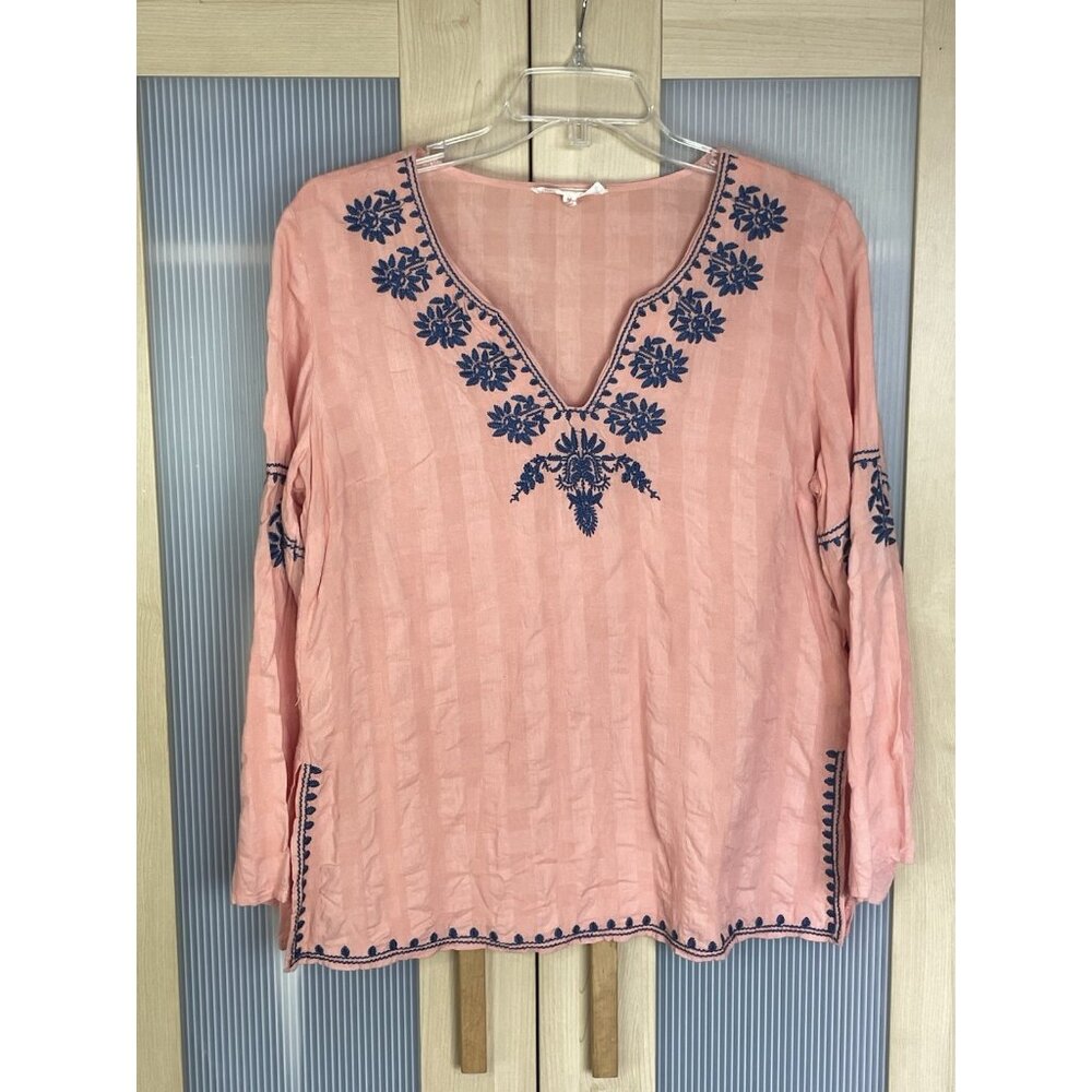 Solitaire Peasant Boho‎ Tunic Top Sz M Pink Festival Lace Cottagecore Prairie
